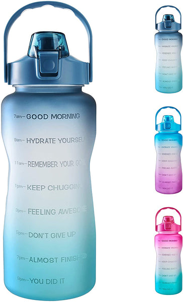 64oz Leakproof Free Drinking Water Bottle with Motivational Time Marker BPA Free for Fitness, Gym and Outdoor Sports (Navy/Green Gradient)