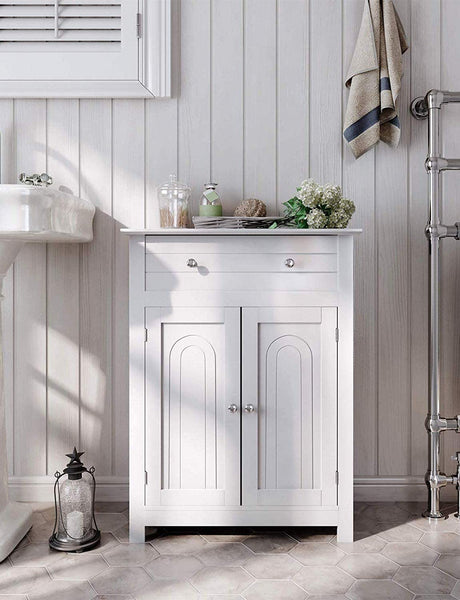 VASAGLE Free Standing Bathroom Drawer and Adjustable Shelf, Kitchen Cupboard, Wooden Entryway Storage Cabinet, 23.6 x 11.8 x 31.5 Inches, White UBBC61WT