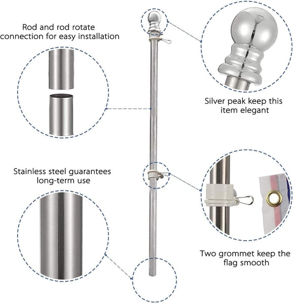 MIYA Flag Pole Without Bracket- 6 FT Flagpole Kit for American Flag - Stainless Steel Professional Flag Pole for House Garden Yard - Residential or Commercial Flag Pole(Flag Pole only)
