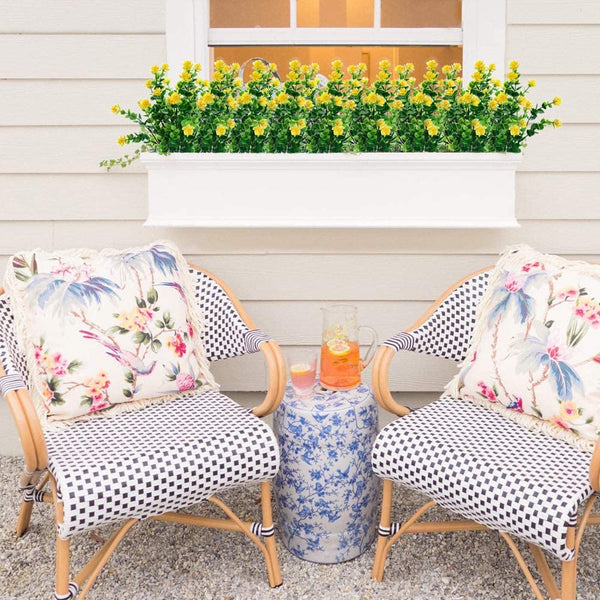 6 Bundles Artificial Flowers Outdoor Fake Flowers for Decoration UV Resistant No Fade Faux Plastic Plants Garden Porch Window Box Décor (Yellow)