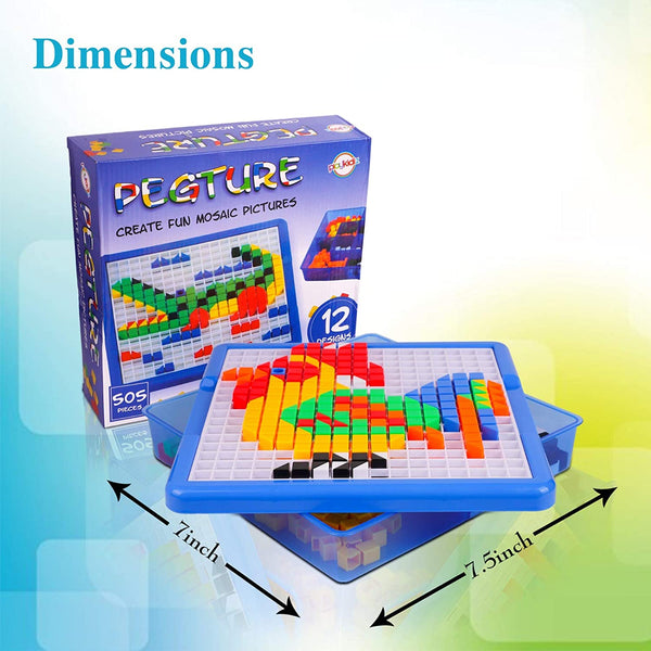 Pegture Set with 505 Larger Pieces + 12 Design Cards. Mosaic Puzzle Toy Set, Creative Skills Development, Educational Learning Toys for Kid.