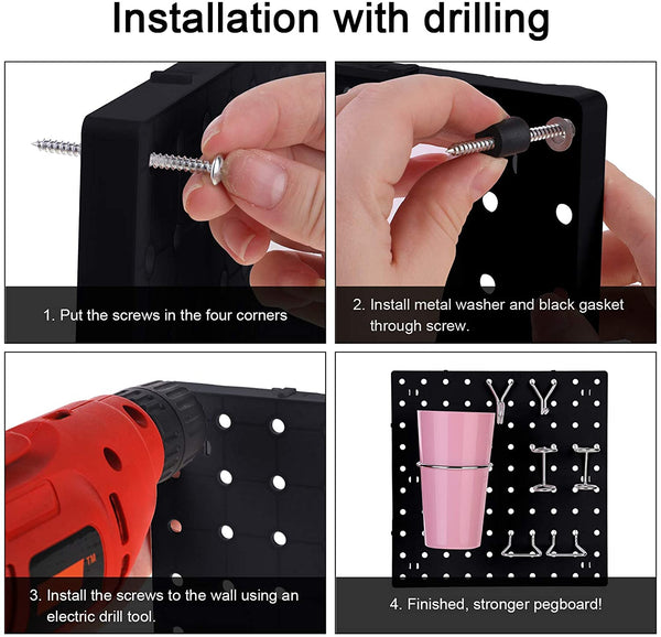 4 Pieces Pegboard Wall Mount Display Pegboard Wall Panel Kits Pegboard Organizer Accessories, 2 Installation Methods, No Damage to The Wall for Garage Kitchen Bathroom Office