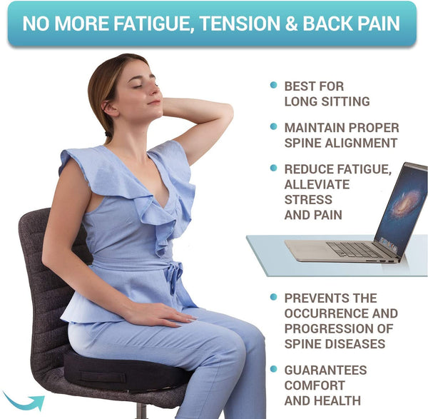 Seat Cushion Pillow for Office Chair - 100% Memory Foam Firm Coccyx Pad - Tailbone, Sciatica, Lower Back Pain Relief - Contoured Posture Corrector for Car, Wheelchair, Computer and Desk Chair