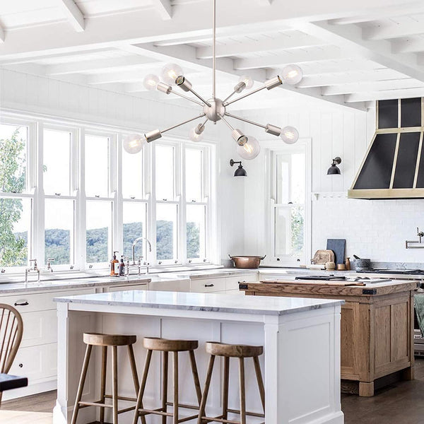 Sputnik Chandelier 8 Lights Ceiling Lamp Nickel Modern Ceiling Light Fixture Industrial Vintage Pendant Lighting for Dining Room Kitchen Living Room Bedroom Foyer