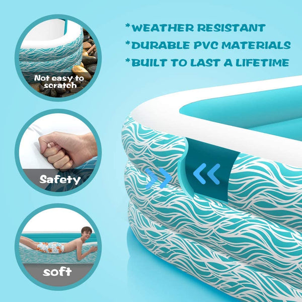 Family Inflatable Swimming Pool, 118" X 72" X 22" Full-Sized Inflatable Lounge Pool for Kids, Adult, Outdoor, Garden, Backyard Summer Water Party