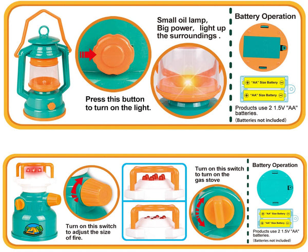 FUN LITTLE TOYS Kids Play Tent, Pop Up Tent with Kids Camping Gear Set, Outdoor Toys Camping Tools Set for Kids, 18 Pieces