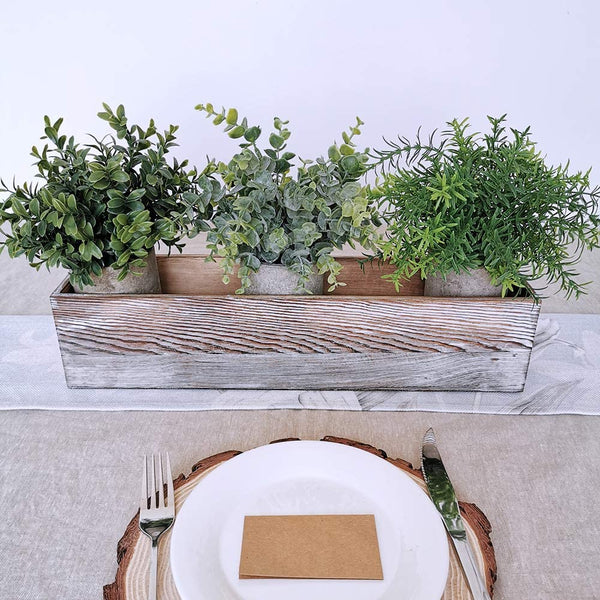 Mini Potted Plants Artificial Eucalyptus Boxwood Rosemary Greenery in Pots Faux Potted Herbs Small Houseplants 8.3"-9" Tall for Indoor Greenery Tabletop  3 Pack