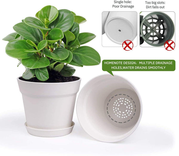 Pots for Plants, 8 Pcs 7.5 inch Plastic Planters with Multiple Drainage Holes and Tray - Plant Pots for All Home Garden Flowers Succulents, Cream White