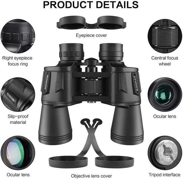 20x50 High Power Military Binoculars, Compact HD Professional/Daily Waterproof Binoculars Telescope -BAK4 Prism FMC Lens-with Case and Strap (20X50)