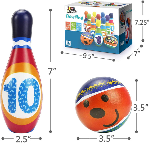 Kids Bowling Toys Set, Toddler Indoor Active Play Game, Soft 10 Foam Pins & 2 Balls, Development, Birthday Party Gifts