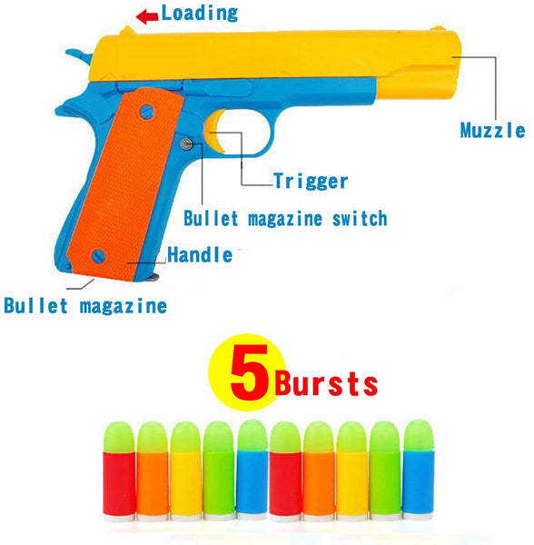 YIGZAG Toy Gun with Soft Bullets Ejecting Magazine and Pull Back Action 1:1 Replica of an M1911A1 Colt 45 and 5 Extra Bullets