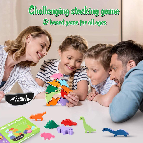 Wooden Blocks Stacking Toy for Boys and Girls, Dinosaur Balance Toys , Best Christmas and Birthday Gifts for Children (Storage Bag Included)