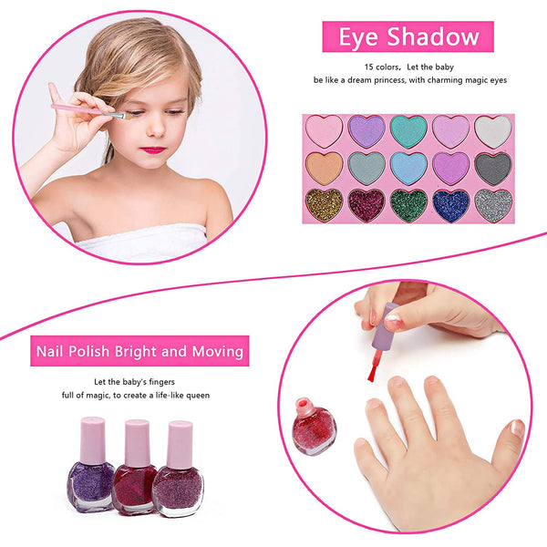 Kids Makeup Kit for Girl - Real Washable Makeup Kit for Little Girls over 8 Year Old Girls Children Makeup Set with Cute Princess Cosmetic Purse