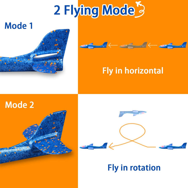2 Pack LED Light Airplane,17.5" Large Throwing Foam Plane,2 Flight Mode Glider Plane,Flying Toy for Kids,Gifts for 3 4 5 6 7 8 9 Years Old Boy
