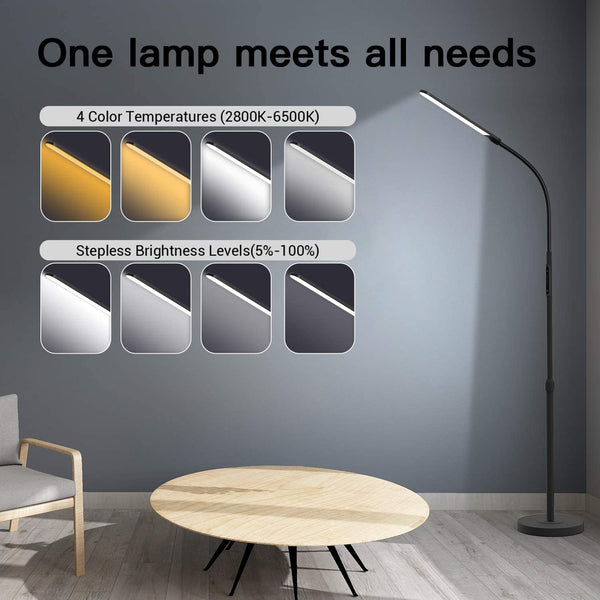 NXONE Led Floor Lamp,Modern Reading Adjustable Standing Height 4 Colors and Stepless Brightness Work Lamp for Living Room Bedroom Reading，Black
