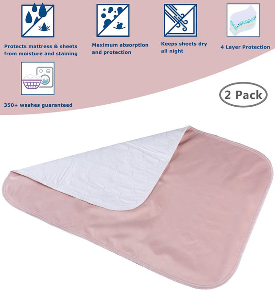 Waterproof Reusable Incontinence Bed Pads Washable Incontinence Underpads High Absorbency，28”x20”Inch Non-Slip Mattress Protector for Adults, Kids and Pets (2Pack)