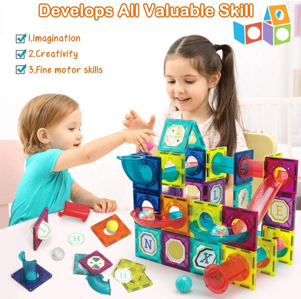 Magnetic Tiles,125 Piece Pipe Magnetic Blocks for Toddlers, 3D Clear Magnets Toys, Children Magnetic Tiles Building Set for Kids Boys Girls Age 3 + Year Old