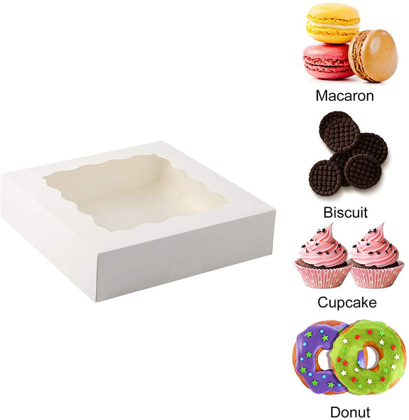 Moretoes 30pcs 8x8x2.5 Inches White Bakery Boxes Cake Boxes Pastry Boxes with Window for Cookies, Donuts, Chocolate Strawberries