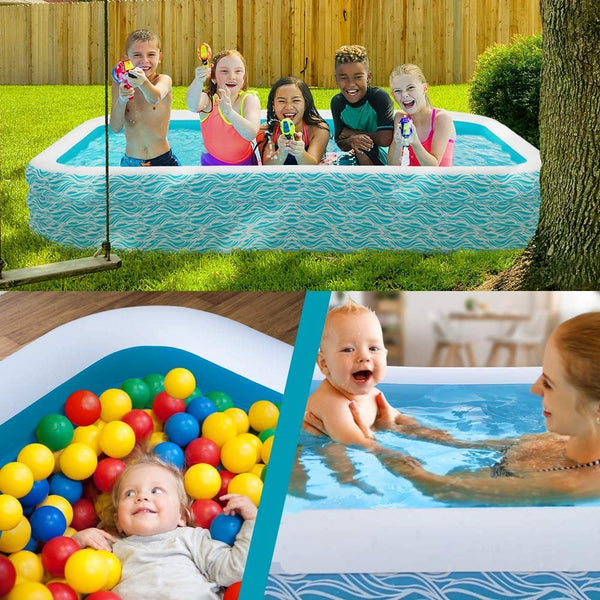 Family Inflatable Swimming Pool, 118" X 72" X 22" Full-Sized Inflatable Lounge Pool for Kids, Adult, Outdoor, Garden, Backyard Summer Water Party
