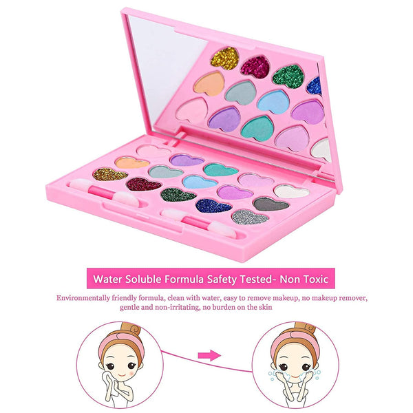 Kids Makeup Kit for Girl - Real Washable Makeup Kit for Little Girls over 8 Year Old Girls Children Makeup Set with Cute Princess Cosmetic Purse