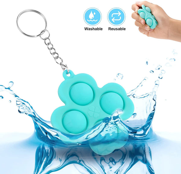 Push Pop Bubble Fidget Sensory Toys, Stress Anxiety Relief Fidgets Toy Set for ADHD Autism，Keychain Silicone Toy for Children Adults (Lucky Clover, Yellow)