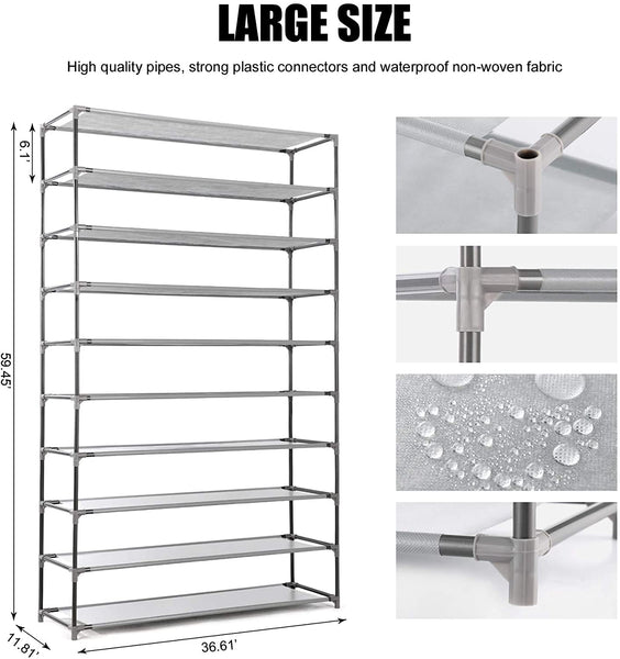 HODYANN 10-Tier Shoe Rack, Non-woven Fabric Storage Organizer, 50 Pairs Space-saving Shoe Tower