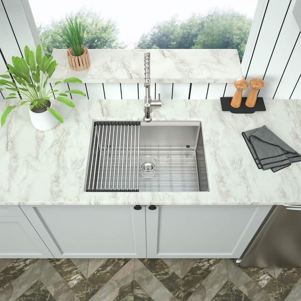 23 Inch Sink-Mocoloo 23"x19" Inch 16 Gauge Stainless Steel Kitchen Sink 10" Deep Single Bowl and offset drain, Tight radius corner, all-in-one accessory