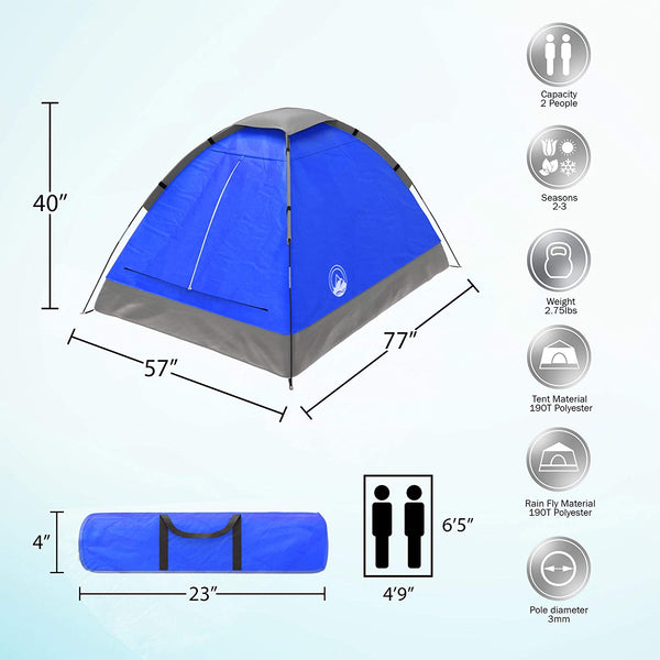 2 Person Tent – Rain Fly & Carrying Bag – Lightweight Dome Tents for Kids or Adults – Camping, Backpacking, and Hiking Gear by Wakeman Outdoors