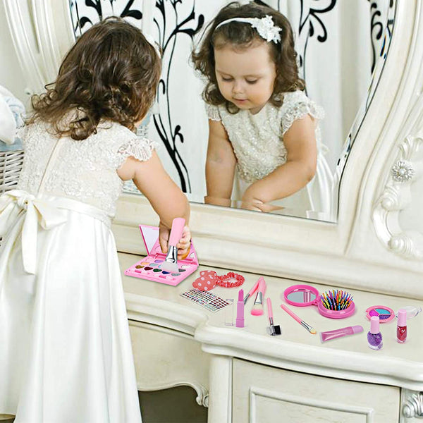 Kids Makeup Kit for Girl - Real Washable Makeup Kit for Little Girls over 8 Year Old Girls Children Makeup Set with Cute Princess Cosmetic Purse