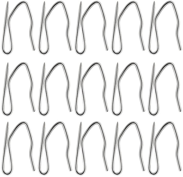 58 Pcs Metal Curtain Hooks, Nydotd Silver Rustproof Stainless Steel Plated Nickel Hooks Heavy-Duty Offset Pin-On Drapery Hooks for Window Curtain, Door Curtain and Shower Curtain(1.2" x 1")