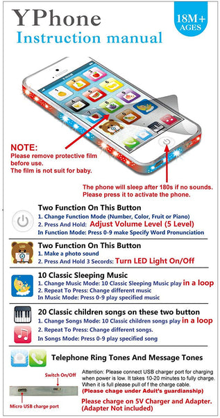 Child's Interactive My First Own Cell Phone - Play to learn, touch screen with 8 functions and dazzling LED lights