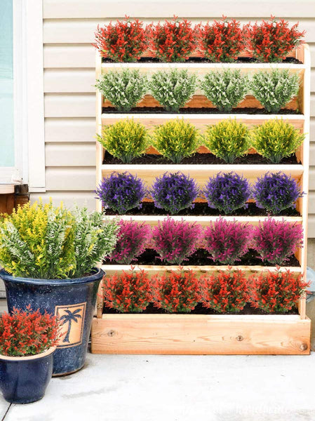 RECUTMS 8 Bundles Artificial Flowers Fake Outdoor Plants Faux UV Resistant Lavender Flower Plastic Shrubs Indoor Outside Hanging Decorations (Fuchsia)