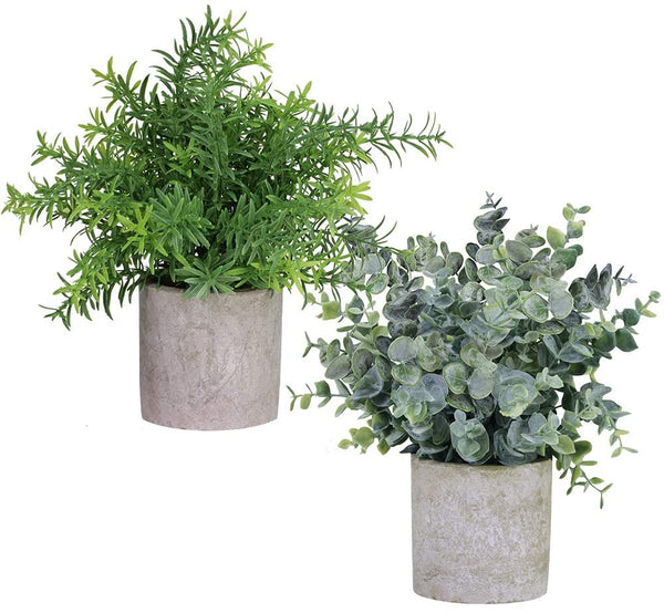 2 Pack Artificial Potted Plants Faux Eucalyptus & Rosemary Greenery in Pots Small Houseplants 8.3"-9" Tall for Indoor Greenery Tabletop Décor Centerpiece