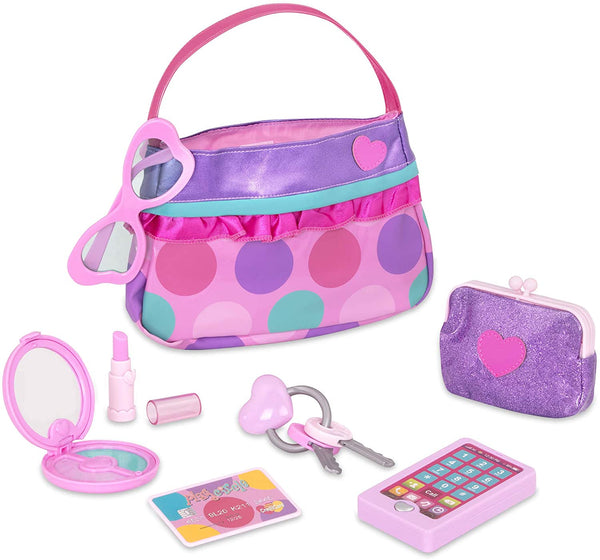 Princess Purse Style Set – Pretend Play Multicolor Handbag  – Toy Makeup, Keys, Lipstick, Credit Card, Phone, and More for Kids Ages 3 and Up (8 pieces)