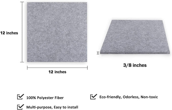 12 Pack Set Acoustic Absorption Panel, 12 X 12 X 0.4 Inches Grey Acoustic Soundproofing Insulation Panel Tiles, Acoustic Treatment Used in Home & Offices