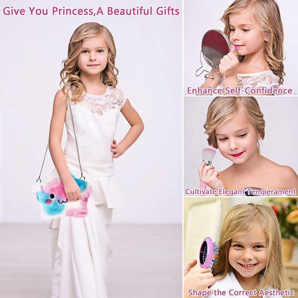 Kids Makeup Kit for Girl - Real Washable Makeup Kit for Little Girls over 8 Year Old Girls Children Makeup Set with Cute Princess Cosmetic Purse