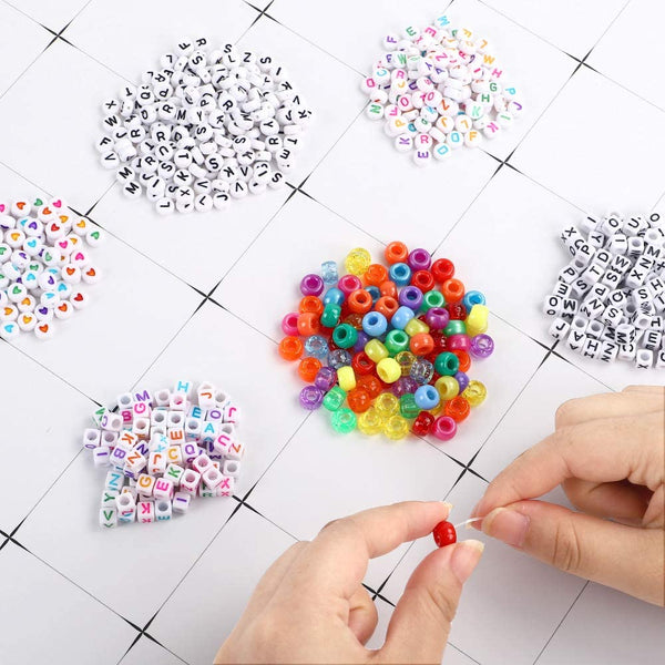 4000pcs Beads Kit, 1600pcs Letter Beads and 2400pcs Large Hole Rainbow Beads, 24 Colors 4 Styles Round Beads Set for DIY Jewelry Making