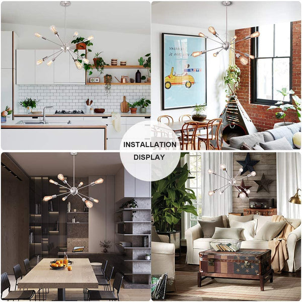 Sputnik Chandelier 8 Lights Ceiling Lamp Nickel Modern Ceiling Light Fixture Industrial Vintage Pendant Lighting for Dining Room Kitchen Living Room Bedroom Foyer