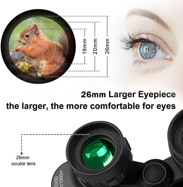 20x50 High Power Military Binoculars, Compact HD Professional/Daily Waterproof Binoculars Telescope -BAK4 Prism FMC Lens-with Case and Strap (20X50)