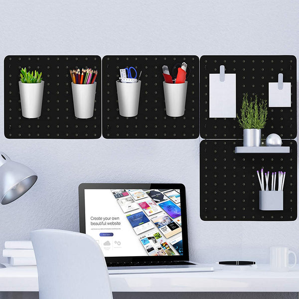 4 Pieces Pegboard Wall Mount Display Pegboard Wall Panel Kits Pegboard Organizer Accessories, 2 Installation Methods, No Damage to The Wall for Garage Kitchen Bathroom Office