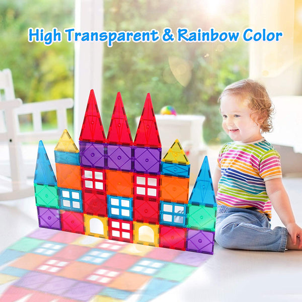 120PCS Kids Magnetic Tiles Building Blocks 2 Car Set Color Magnetic Blocks Toys for Kids Children,Educational Learning Building Toys Birthday Gifts for Boys Girls