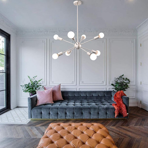 Sputnik Chandelier 8 Lights Ceiling Lamp Nickel Modern Ceiling Light Fixture Industrial Vintage Pendant Lighting for Dining Room Kitchen Living Room Bedroom Foyer