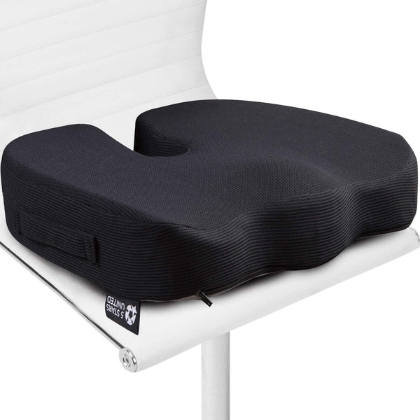 Seat Cushion Pillow for Office Chair - 100% Memory Foam Firm Coccyx Pad - Tailbone, Sciatica, Lower Back Pain Relief - Contoured Posture Corrector for Car, Wheelchair, Computer and Desk Chair