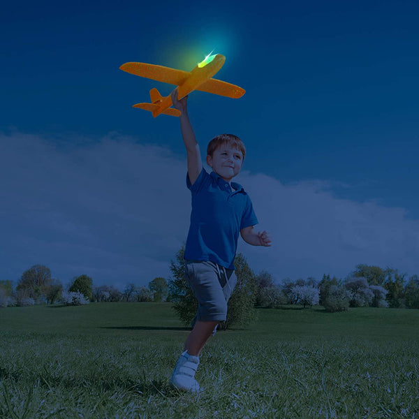 2 Pack LED Light Airplane,17.5" Large Throwing Foam Plane,2 Flight Mode Glider Plane,Flying Toy for Kids,Gifts for 3 4 5 6 7 8 9 Years Old Boy