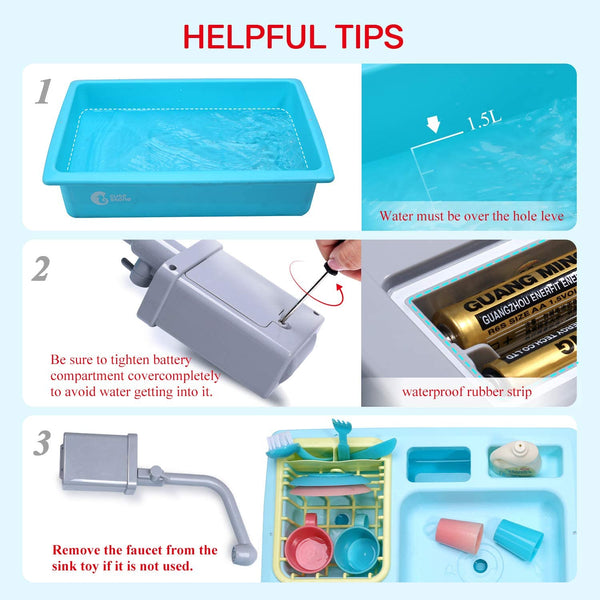 Color Changing Kitchen Sink Toys, Children Heat Sensitive Electric Dishwasher Playing Toy with Running Water, Automatic Water Cycle System