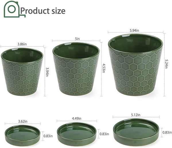 Succulent Planter –4”+5”+6” inch Ceramic Flower Pot with Drainage Holes and Ceramic Tray - Gardening Home Desktop Office Windowsill Decoration Gift Set 3