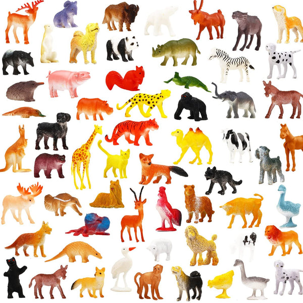 80 Piece Mini Safari Jungle Animals and Farm Animal Toys Set, Realistic Wild Vinyl Plastic Animal Learning Toys for Boys Girls Kids