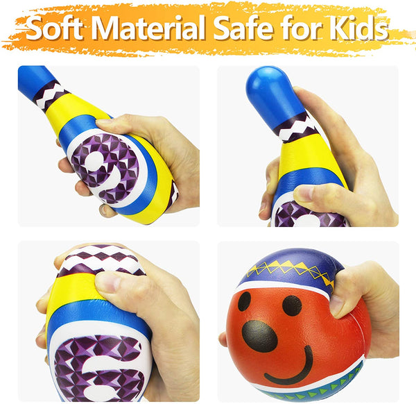 Kids Bowling Toys Set, Toddler Indoor Active Play Game, Soft 10 Foam Pins & 2 Balls, Development, Birthday Party Gifts