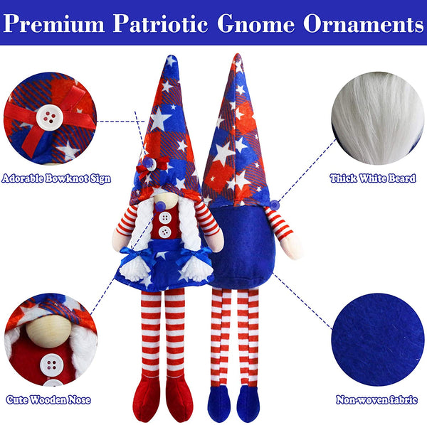 2Pcs 4th of July Patriotic Gnomes Plush Decorations - Mr & Mrs Handmade Swedish Tomte Gnomes Ornaments for Patriotic Party Table Decor