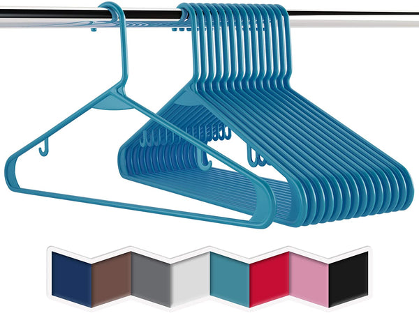 Plastic Clothes Hangers (20, 40, & 60 Packs) Heavy Duty Durable Coat and Clothes Hangers | Vibrant Colors Adult Hangers | Lightweight Space Saving Laundry Hangers (60 Pack - Blue)